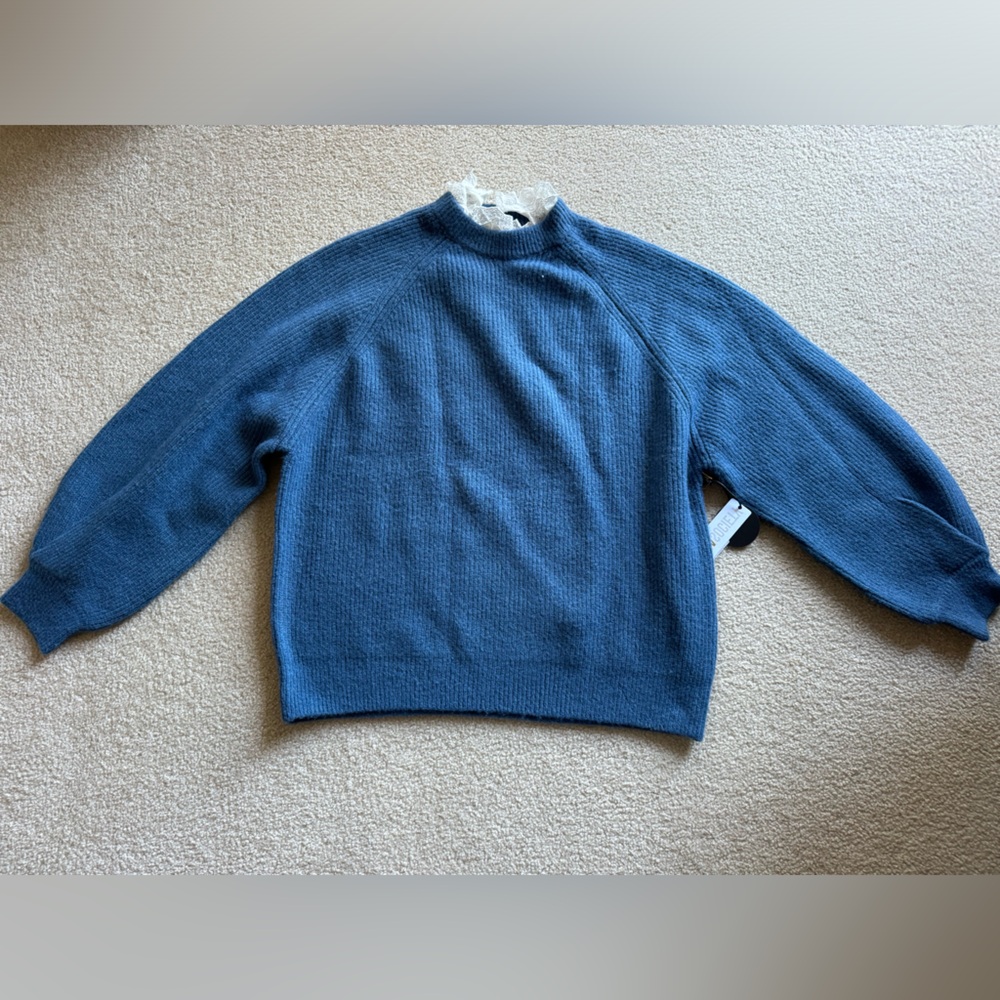 NEW WITH TAGS Amuse Society Blue Sweater with White collar